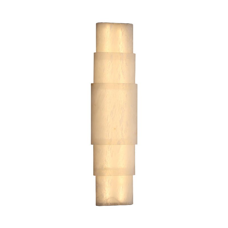 The Clérachic tiered alabaster sconce on white, five stone tiers stepping out towards the middle.