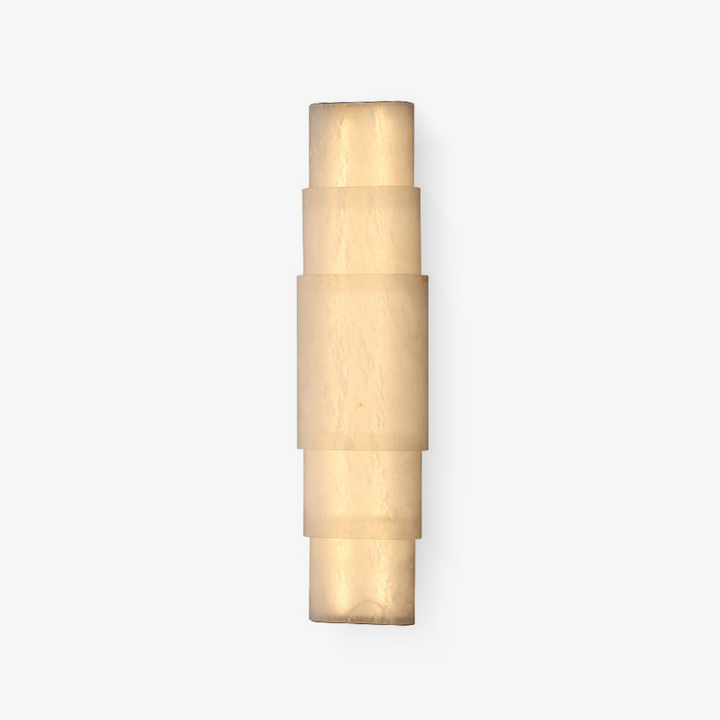 Clérachic tiered alabaster wall sconce in the smaller size, showing its slim stacked silhouette.