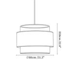 Clérachic pendant light dimension drawing, 3 of 3, every measurement marked in centimetres and inches.