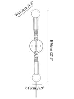 Dimension drawing of the toam plug in wall lamp, in outline against white.