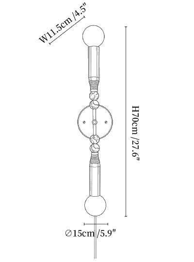 Dimension drawing of the toam plug in wall lamp, in outline against white.
