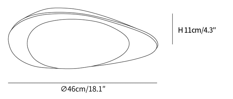 Dimension drawing of the tonia ceiling lamp, in outline against white.