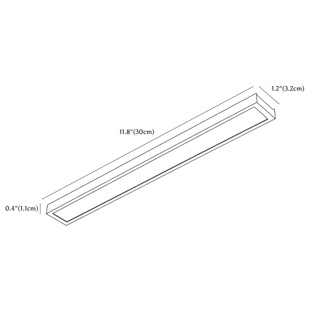 Clérachic track light dimension drawing, Floodlight, every measurement marked in centimetres and inches.