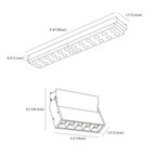 Clérachic track light dimension drawing, 2 of 4, every measurement marked in centimetres and inches.