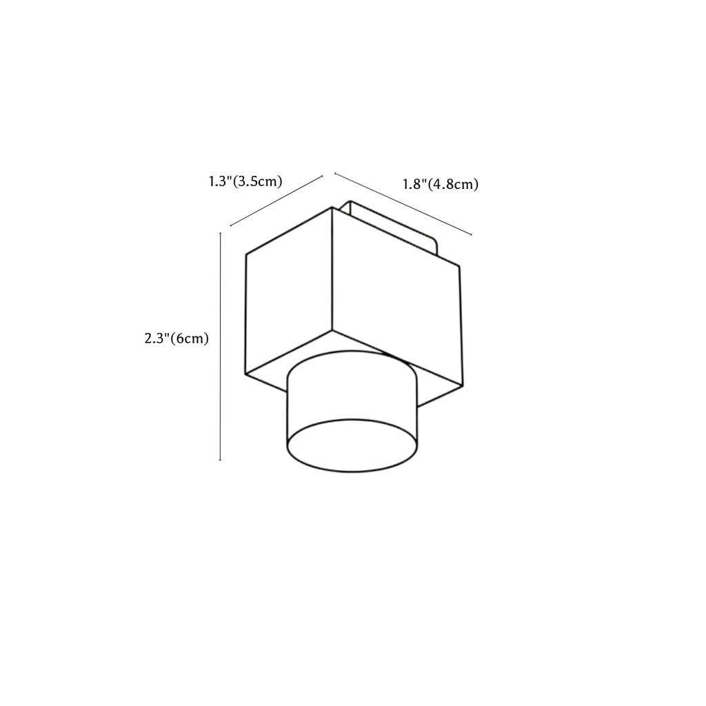 Clérachic track light dimension drawing, 3 of 4, every measurement marked in centimetres and inches.
