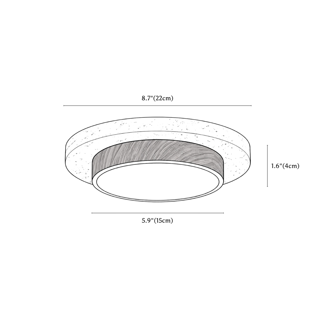 Clérachic ceiling light dimension drawing, every measurement marked in centimetres and inches.