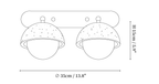 Dimension drawing of this Clérachic two-dome wall light, with its 35 cm width and 15 cm height marked.