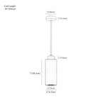 Clérachic pendant light dimension drawing, Square, 6.5 × 18.5 cm 15 W, every measurement marked in centimetres and inches.