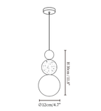 Clérachic pendant light dimension drawing, every measurement marked in centimetres and inches.