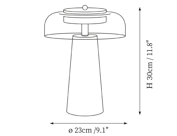 Dimension drawing of this Clérachic table lamp, with its height and width marked.