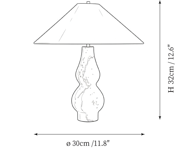 Dimension drawing of this Clérachic table lamp, with its 32 cm height and 30 cm width marked.