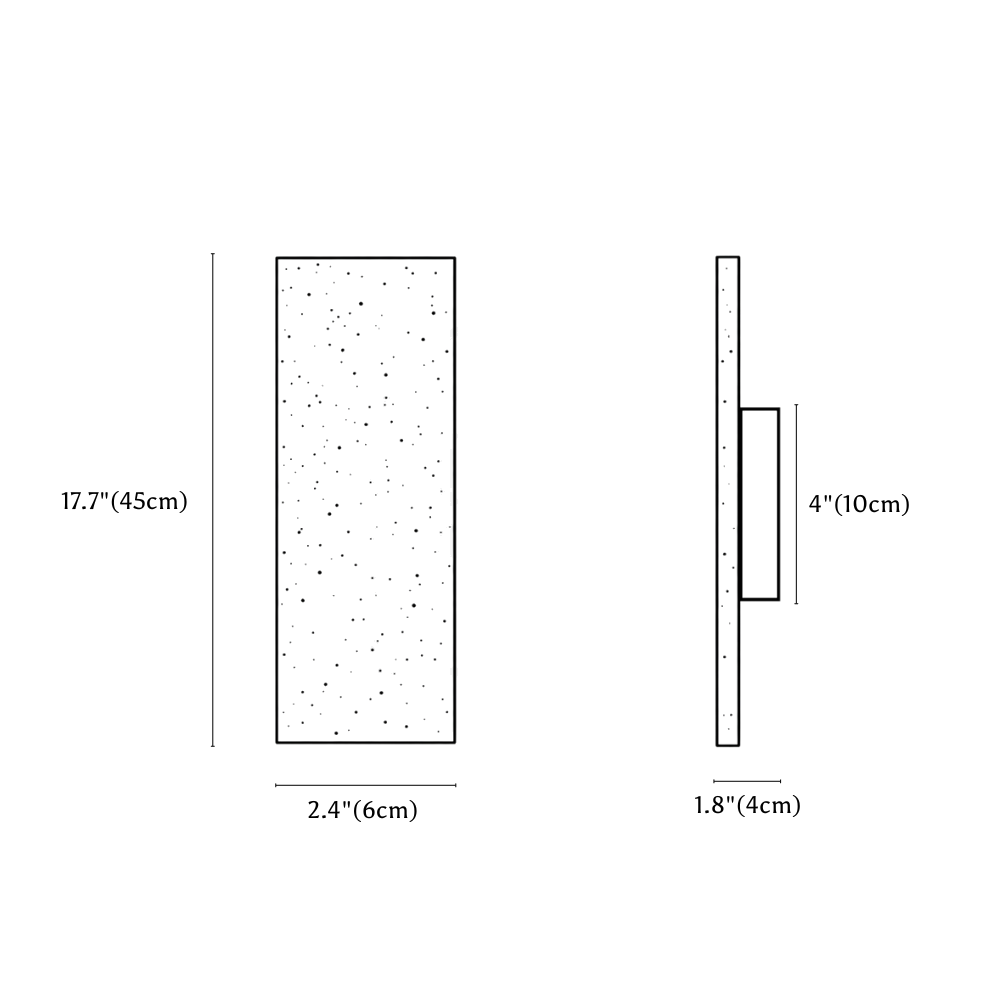 Clérachic wall light dimension drawing, 45 cm, every measurement marked in centimetres and inches.