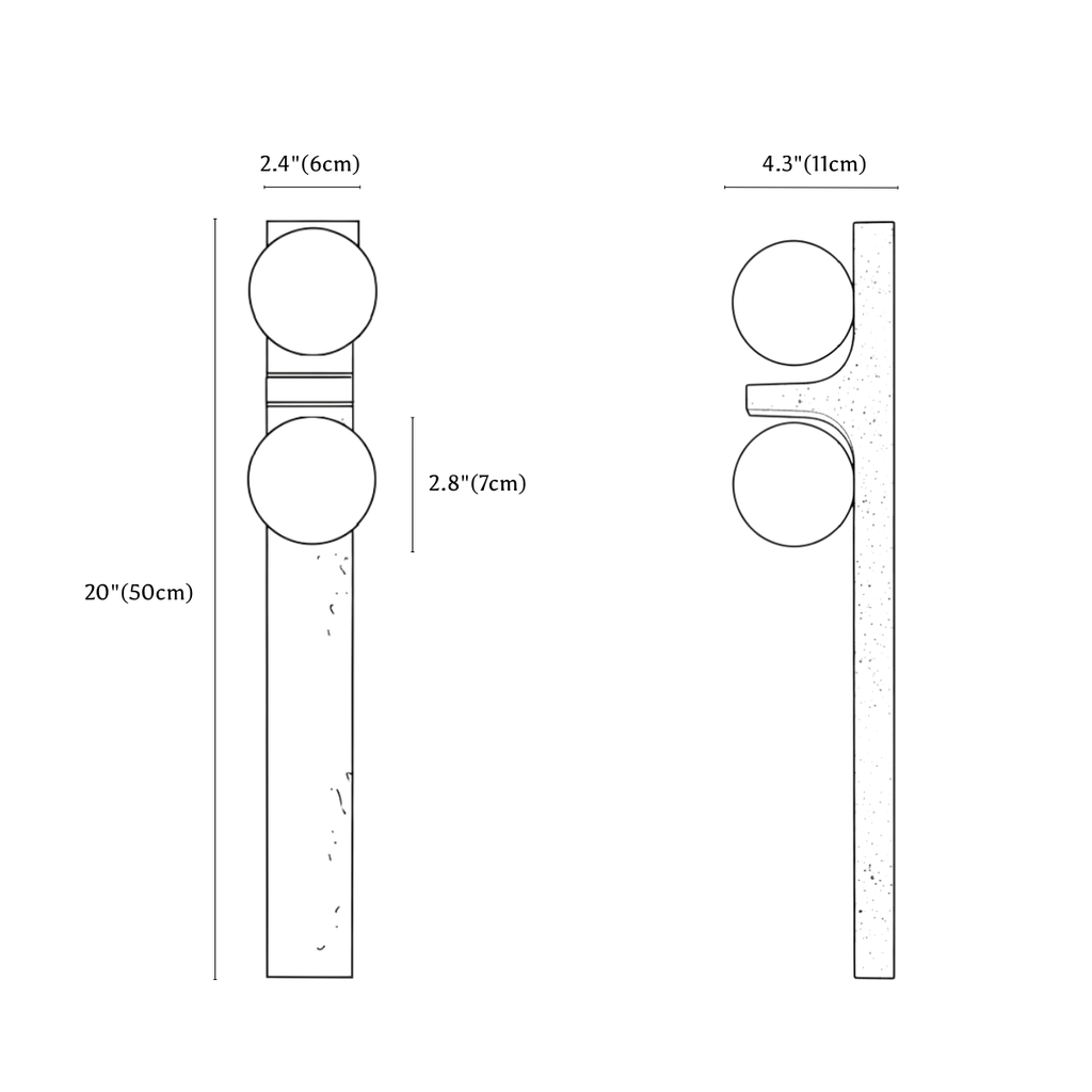 Clérachic wall light dimension drawing, every measurement marked in centimetres and inches.