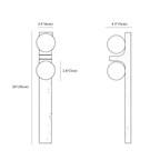 Clérachic wall light dimension drawing, every measurement marked in centimetres and inches.