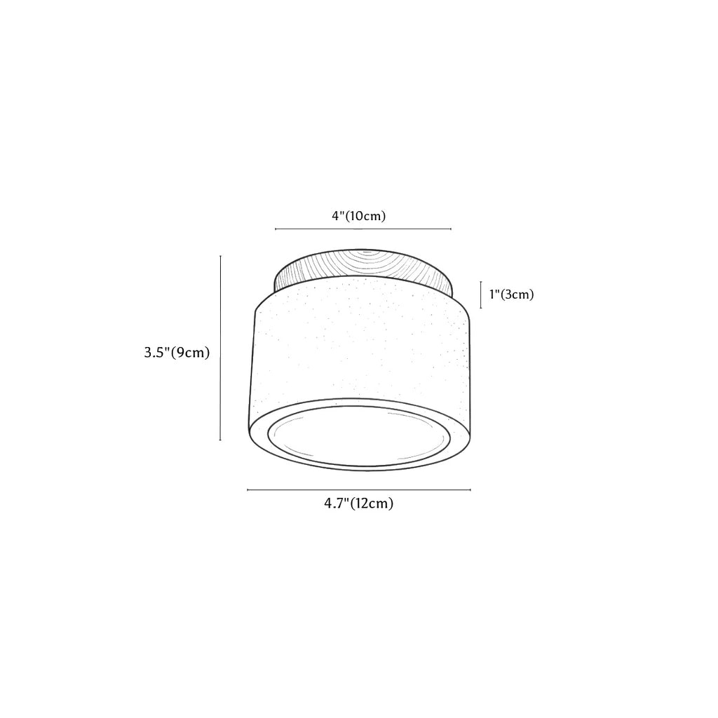 Clérachic ceiling light dimension drawing, 12 × 9 cm 10 W, every measurement marked in centimetres and inches.