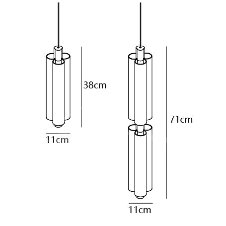 Dimension drawing of this Clérachic pendant in its one-head and two-head sizes, with height and width marked.