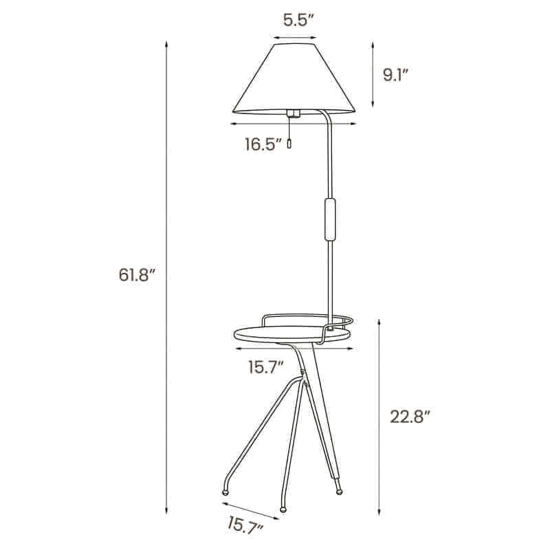 Dimension drawing of this Clérachic floor lamp, with its overall height and width marked.