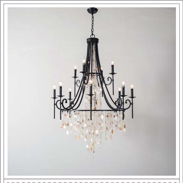 Clérachic Trove in black with amber alabaster slices layered between strands of clear faceted crystal.