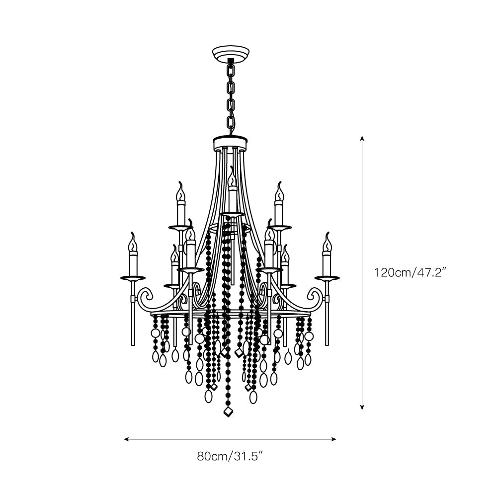 Dimension drawing of the Clérachic Trove at 80 cm / 31.5 in diameter and 120 cm / 47.2 in height.