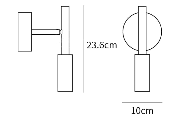 Dimension drawing of this Clérachic wall light, with its 23.6 cm height and 10 cm width marked.