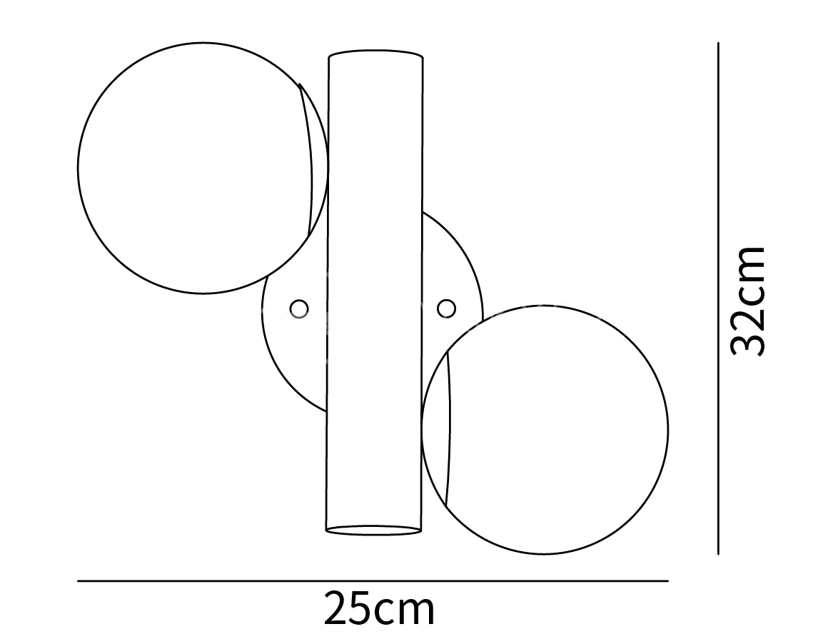 Dimension drawing of this Clérachic wall sconce, with its 32 cm height and 25 cm width marked.