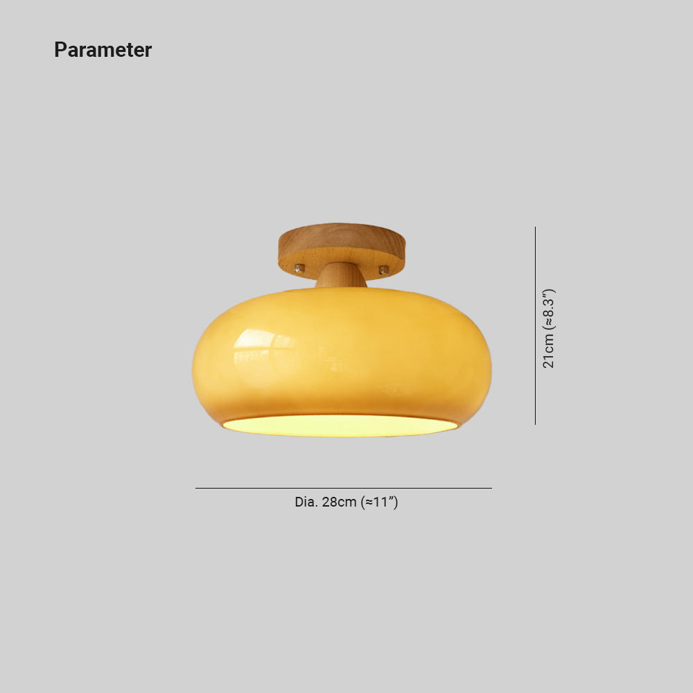 Dimension drawing for the Clérachic turned wood ceiling light, 28 cm (≈11″) in diameter and 21 cm (≈8.3″) high.