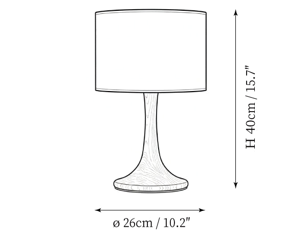 Dimension drawing of this Clérachic table lamp, with its height and width marked.