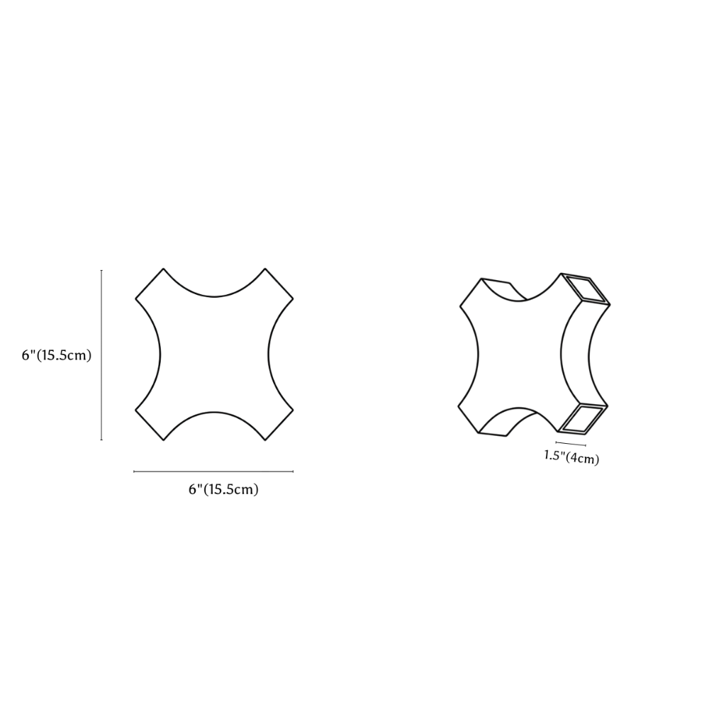 Clérachic wall light dimension drawing, 4 Heads, 6 W, every measurement marked in centimetres and inches.
