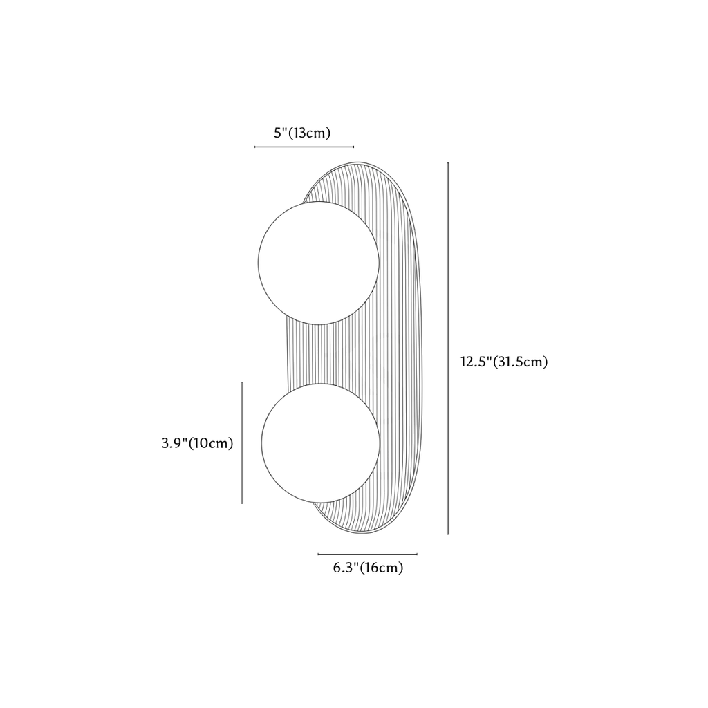 Clérachic wall light dimension drawing, every measurement marked in centimetres and inches.