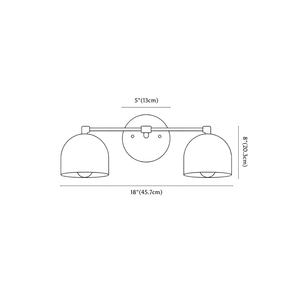 Clérachic wall light dimension drawing, every measurement marked in centimetres and inches.