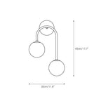 Dimension drawing for the Clérachic Two-Globe Alabaster Wall Sconce, 45cm/17.7” high and 30cm/11.8” wide.
