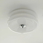 Clérachic two-tier flush mount ceiling light in clear white glass, chrome finial on the flat glass underside.