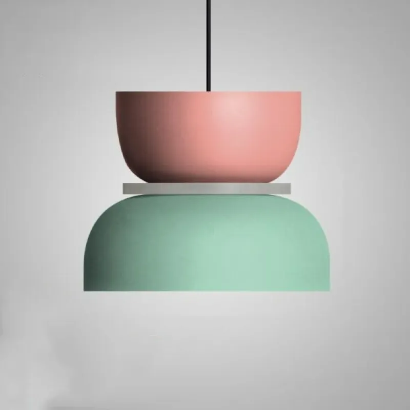 Studio shot of the Clérachic two-tone dome pendant in the Pink Green colourway, dusty pink top over a mint dome.