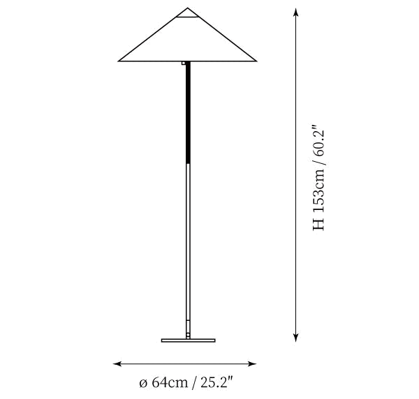 Dimension drawing of this Clérachic floor lamp, with its height and width marked.