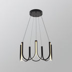 The Clérachic looped arm pendant on grey, full silhouette with its suspension cables visible.