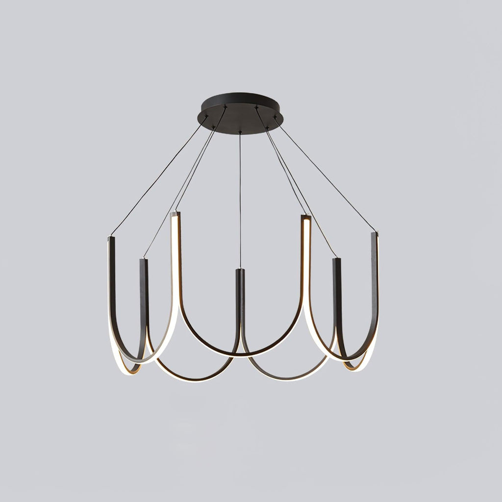 Clérachic looped arm pendant on grey, canopy and cables squared up straight on.
