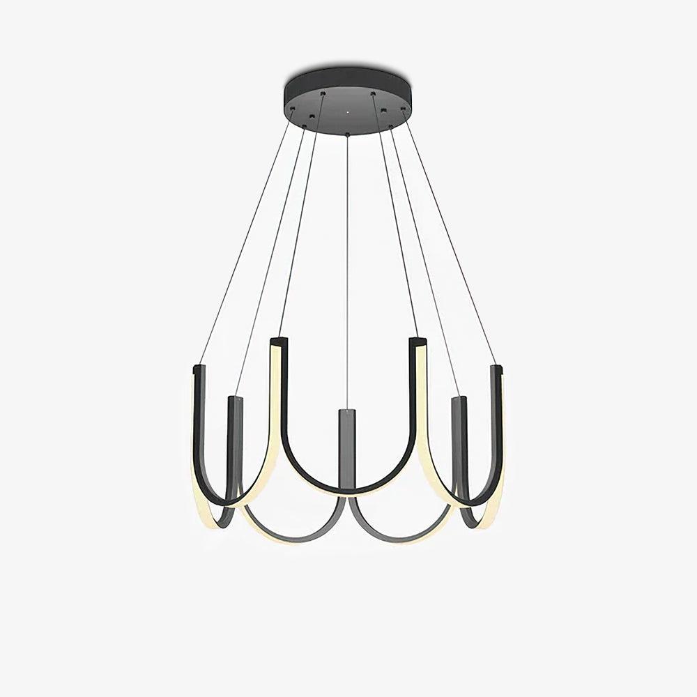 Clérachic looped arm pendant small on white, showing the full drop from canopy to arms.