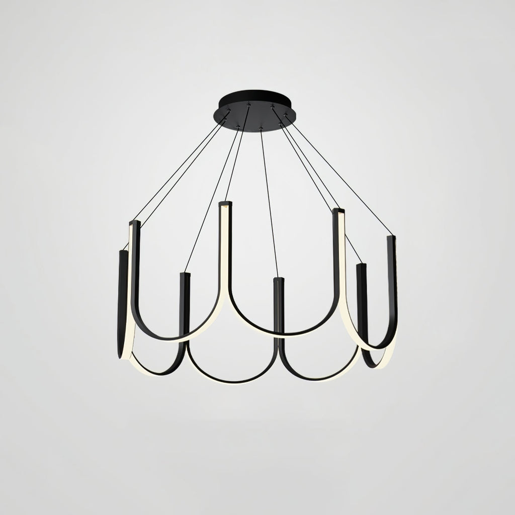 Clérachic looped arm pendant on grey, three-quarter view with the canopy in frame.