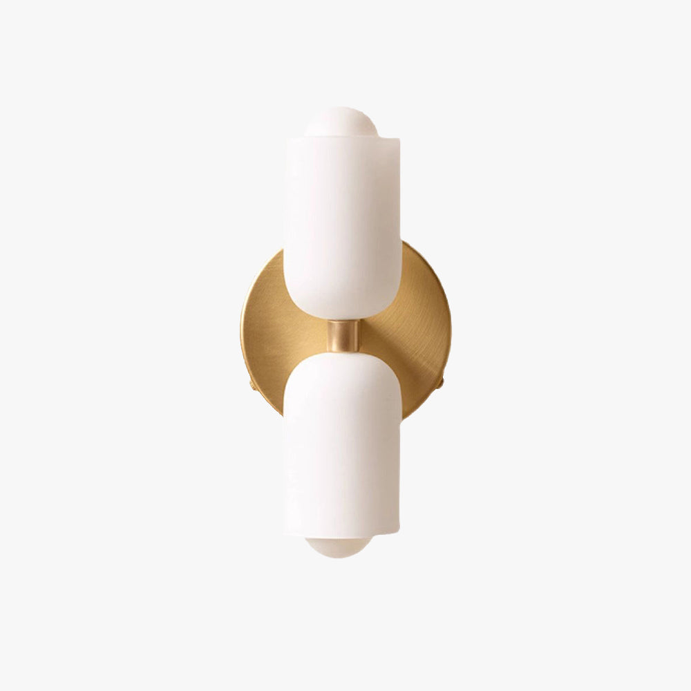 Clérachic Up-and-Down Opal Wall Sconce in brushed gold, two opal glass shades on a round backplate, shown unlit.