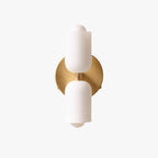 Clérachic Up-and-Down Opal Wall Sconce in brushed gold, two opal glass shades on a round backplate, shown unlit.