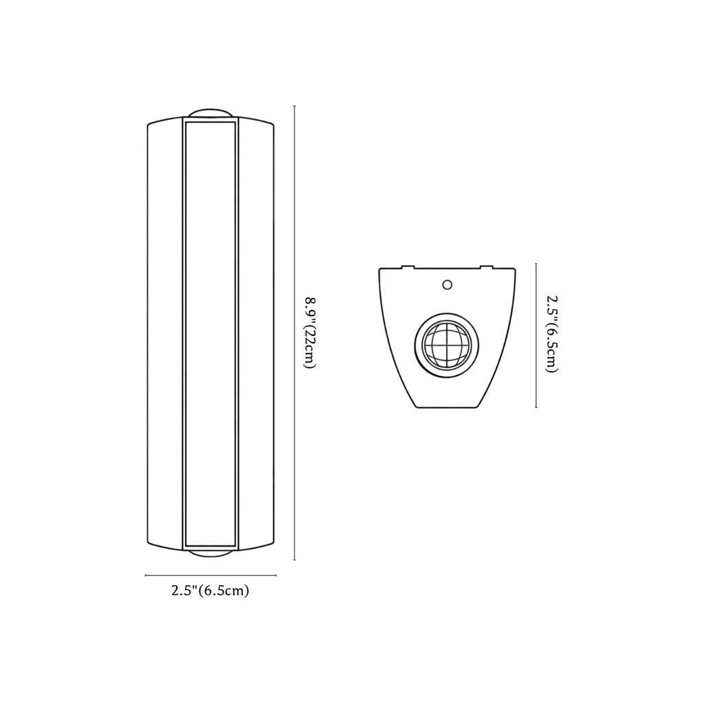 Clérachic wall light dimension drawing, every measurement marked in centimetres and inches.