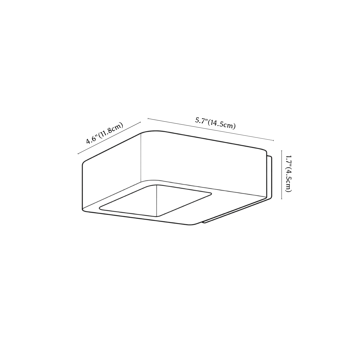 Clérachic wall light dimension drawing, every measurement marked in centimetres and inches.