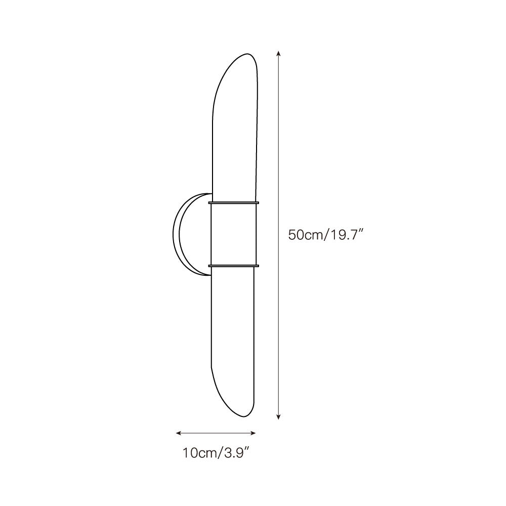 Dimension drawing for the Clérachic Up-Down Wall Sconce, 50cm/19.7″ tall and 10cm/3.9″ deep at the wall.