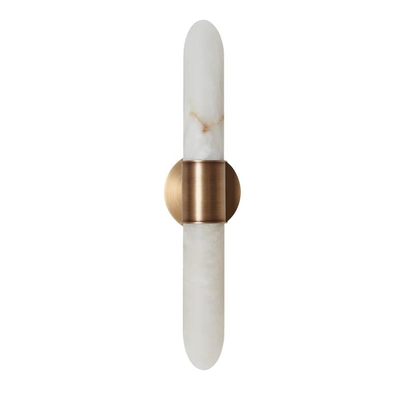 Front view of the Clérachic Up-Down Wall Sconce on white, showing the rust-brown vein running through the alabaster.