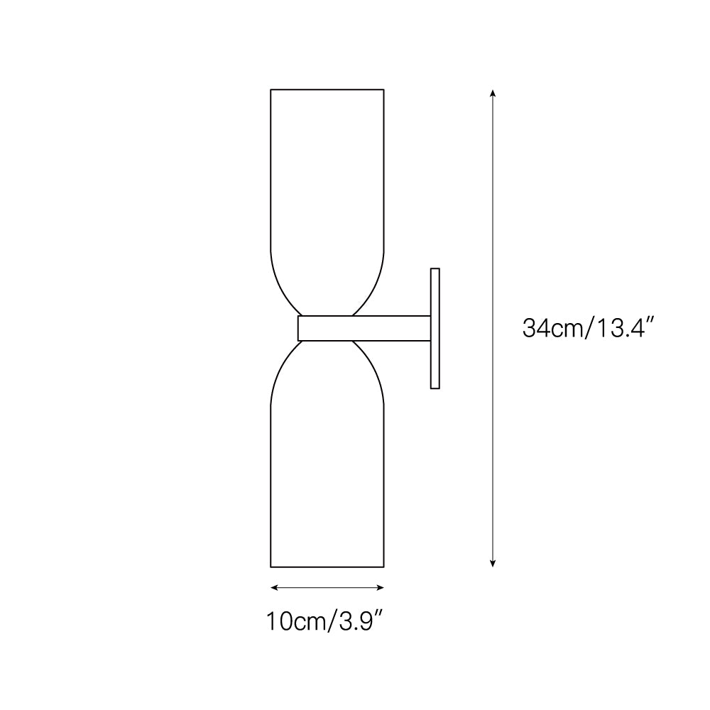 Dimension drawing for the Clérachic alabaster wall sconce, 10cm/3.9″ wide and 34cm/13.4″ high.