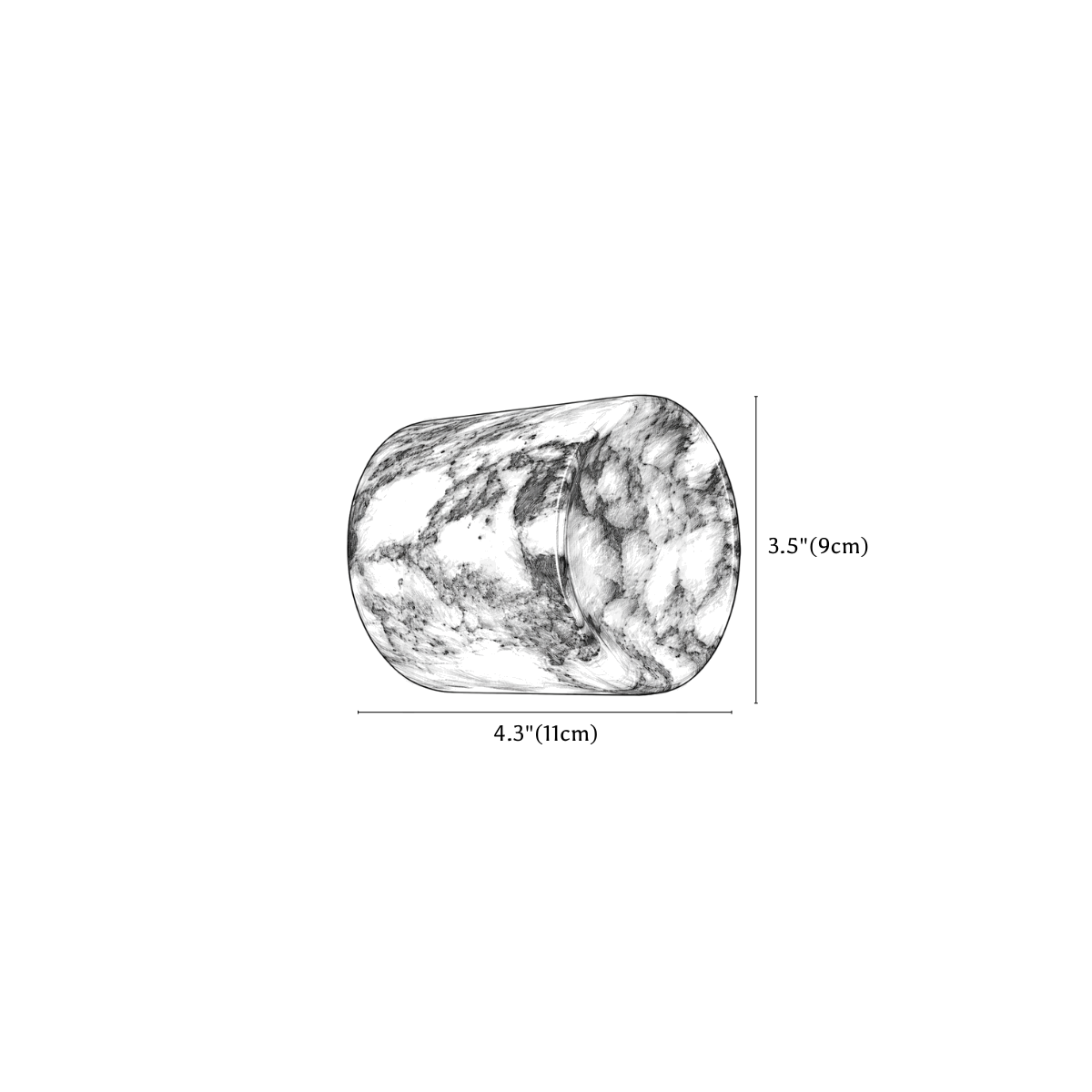 Clérachic wall light dimension drawing, every measurement marked in centimetres and inches.