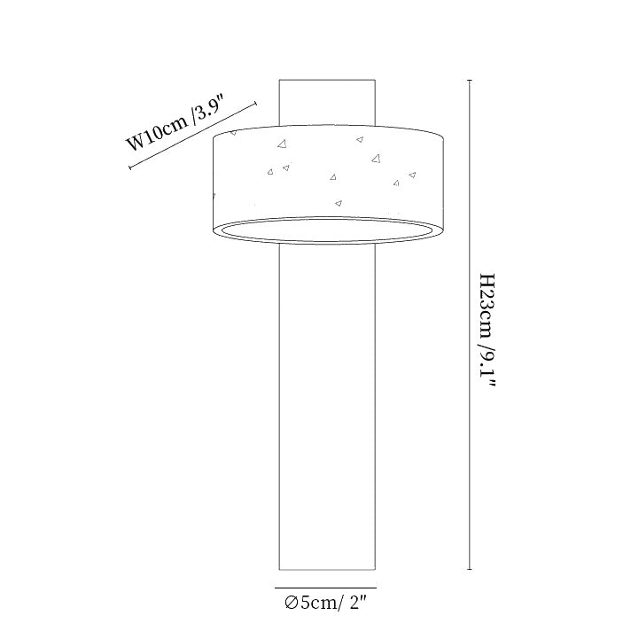 Dimension drawing of the vera wall sconce, in outline against white.