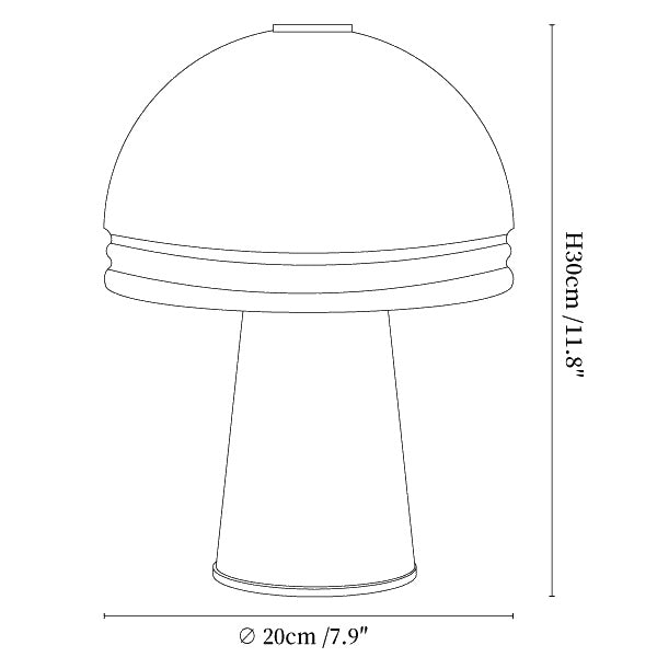 Dimension drawing of the verdura dome small table lamp, in outline against white.