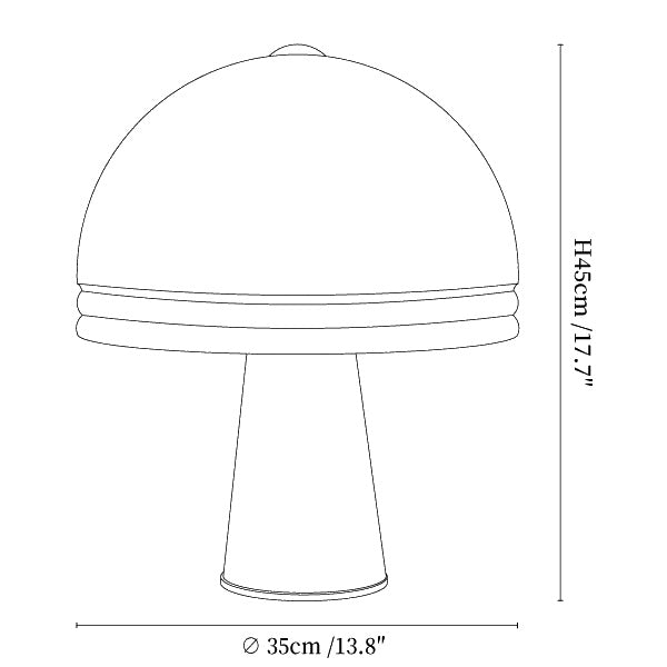 Dimension drawing of the verdura dome table lamp, in outline against white.