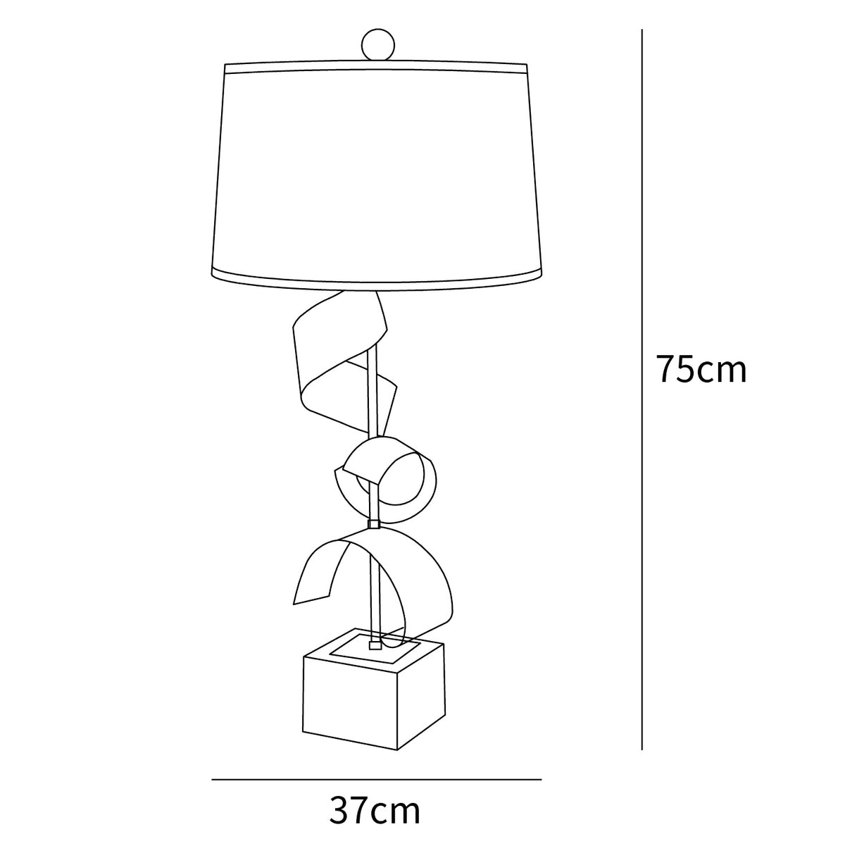 Dimension drawing of the vero table lamp, in outline against white.